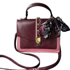 Aldo Burgundy Wine Leather Bag Structured Top Handle / Shoulder Bag / Crossbody